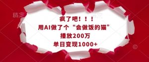 疯了吧！用AI做了个“会做饭的猫”，播放200万，单日变现1k-游客之家