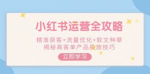 小红书运营全攻略，精准获客+流量优化+软文种草，揭秘高客单产品投放技巧-游客之家