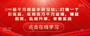 一品千万操盘手研习社，打爆一个引流品，实现百万千万业绩，爆品裂变，私域升单，发售实战-游客之家