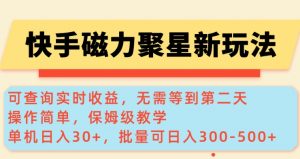 快手磁力新玩法，可查询实时收益，单机30+，批量可日入3到5张【揭秘】-游客之家