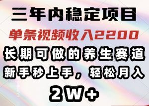 三年内稳定项目，长期可做的养生赛道，单条视频收入2200，新手秒上手，...-游客之家