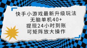 快手小游戏最新版升级玩法，新风口，无脑单机日入40+，可批量放大，小...-游客之家