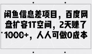闲鱼信息差项目，百度网盘扩容1T空间，2天收益1k+，人人可做0成本-游客之家