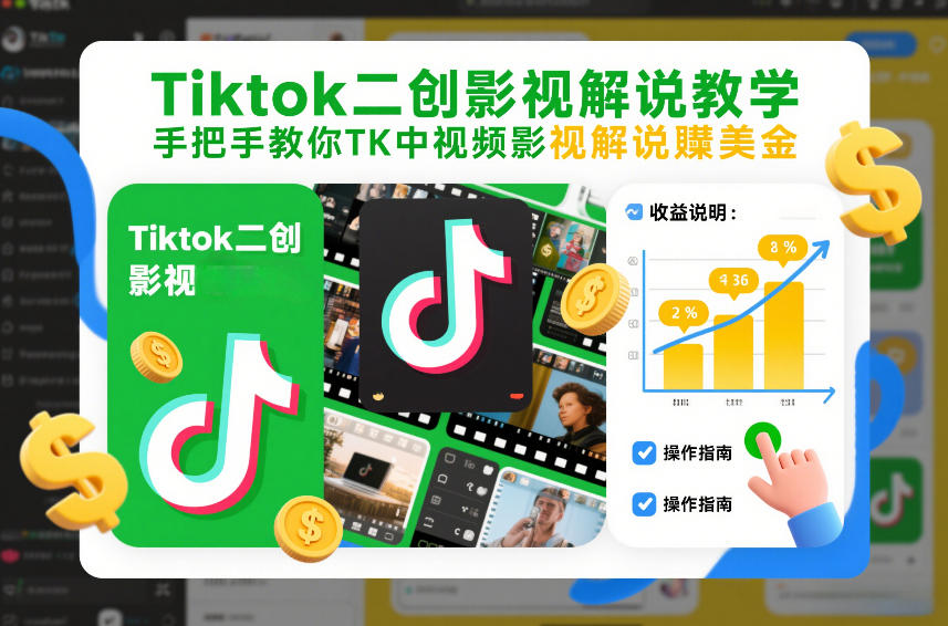 Tiktok二创影视解说教学，手把手教你TK中视频影视解说賺美金(更新26年1月)-游客之家