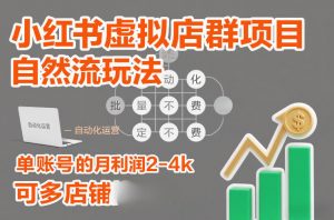 小红书虚拟店群项目，自然流玩法，批量自动化，稳定不费号，单账号的月利润2-4k，可多店矩阵-游客之家