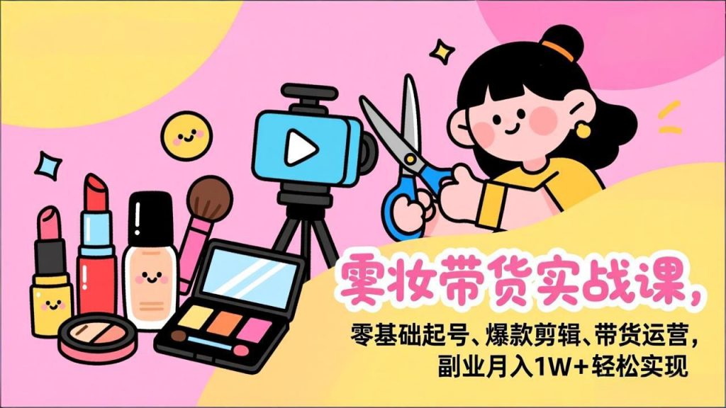 美妆带货实战课，零基础起号、爆款剪辑、带货运营，副业月入1W+轻松实现-游客之家