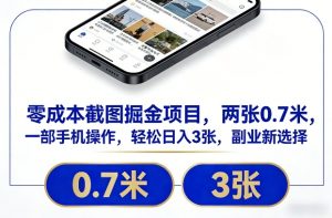 零成本截图掘金项目,两张0.7米,一部手机操作,轻松日入3张,副业新选择【揭秘】-游客之家