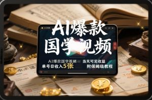 AI爆款国学视频，独家起号方法，小白直接上手，当天可见收益，单号日收入5张+附保姆级教程-游客之家