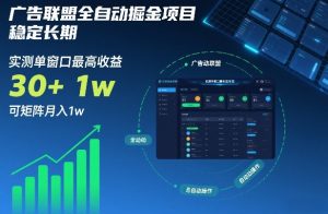 广告联盟全自动掘金项目，稳定长期，实测单窗口最高收益30+，可矩阵月入1w+【揭秘】-游客之家