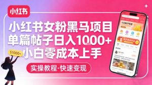 小红书女粉黑马项目，单篇帖子日入1k+，小白零成本上手-游客之家