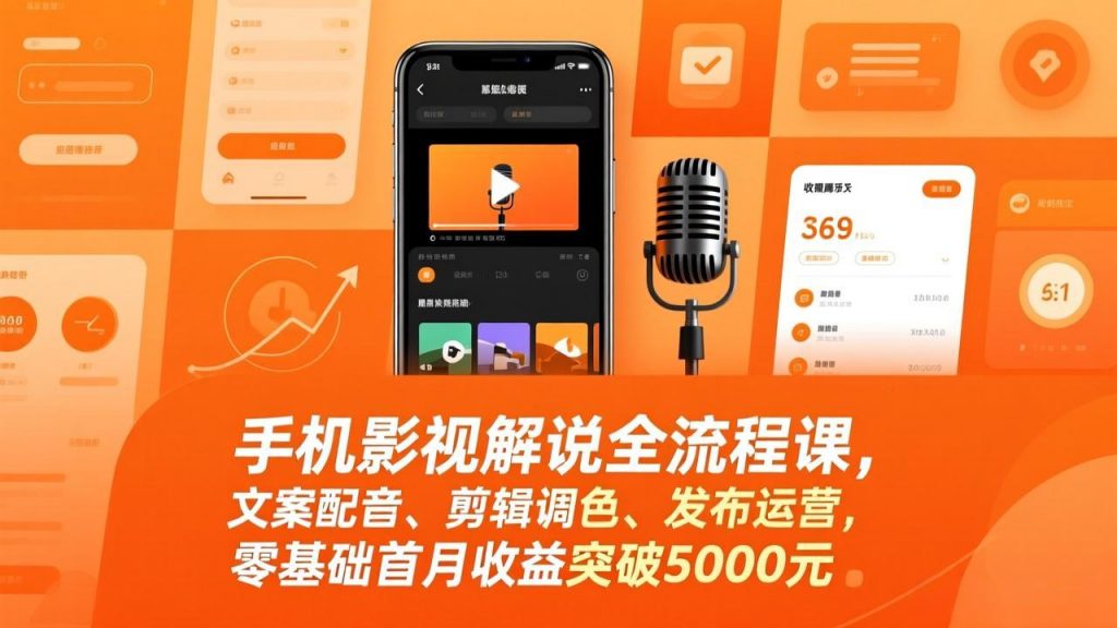 手机影视解说全流程课，文案配音、剪辑调色、发布运营，零基础首月收益突破5000元-游客之家