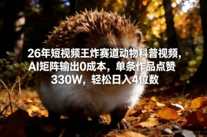 26年短视频王炸赛道动物科普视频，AI矩阵输出0成本，单条作品点赞330W，轻松日入4位数-游客之家