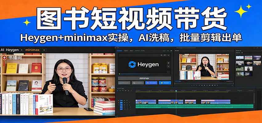 图书短视频带货：Heygen+minimax实操，AI洗稿 ，批量剪辑出单-游客之家