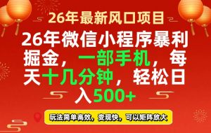 26年微信小程序最暴利玩法，每天十几分钟，稳稳日入500+-游客之家