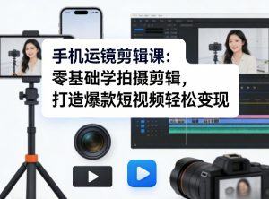 手机运镜剪辑课：零基础学拍摄剪辑，打造爆款短视频轻松变现-游客之家