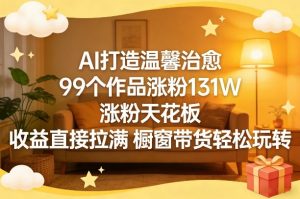 AI打造温馨治愈，99个作品涨粉131W，涨粉天花板，收益直接拉满，橱窗带货轻松玩转-游客之家