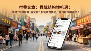 付费文章:县城结构性机遇:搭建“本地社群+朋友圈”私域变现模式,稳定获取副业收入-游客之家