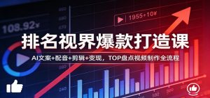 排名视界爆款打造课:AI文案+配音+剪辑+变现,TOP盘点视频制作全流程-游客之家