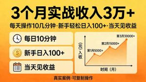 3个月实战收入3万+，每天操作10几分钟，新手轻松日入100+，当天见收益-游客之家