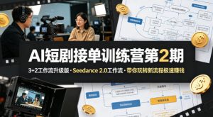 AI短剧接单训练营第2期，3+2工作流升级版，Seedance 2.0工作流，带你玩转新流程极速賺钱-游客之家