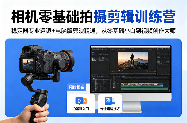 相机零基础拍摄剪辑训练营:稳定器专业运镜+电脑版剪映精通,从零基础小白到视频创作大师-游客之家