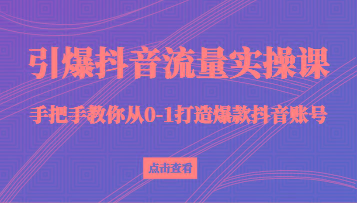 引爆抖音流量实操课，手把手教你从0-1打造爆款抖音账号(27节课)-游客之家