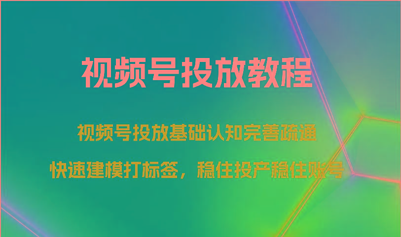 视频号投放教程-视频号投放基础认知完善疏通，快速建模打标签，稳住投产稳住账号-游客之家