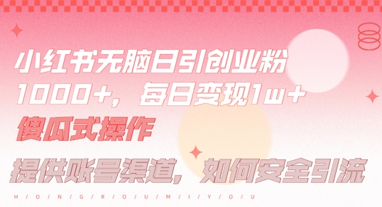 小红书无脑每日引流创业粉500+，小白每天只花半小时，躺赚长尾收益【揭秘】-游客之家