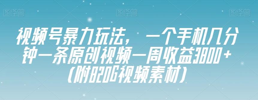 视频号暴力玩法，一个手机几分钟一条原创视频一周收益3800+（附820G视频素材）-游客之家