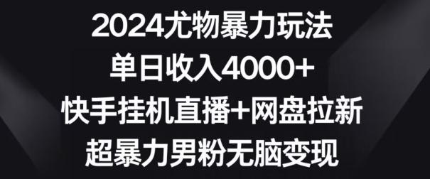 2024尤物暴力玩法，单日收入4000+，快手挂机直播+网盘拉新，超暴力男粉无脑变现【揭秘】-游客之家