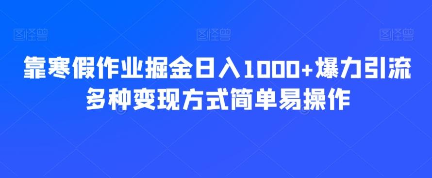 靠寒假作业掘金日入1000+爆力引流多种变现方式简单易操作-游客之家