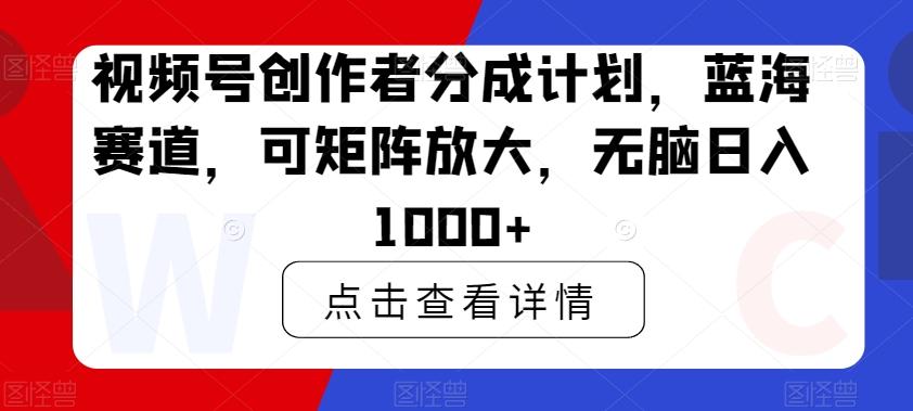 视频号创作者分成计划，蓝海赛道，可矩阵放大，无脑日入1000+-游客之家