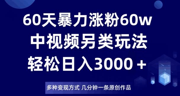60天暴力涨粉60W，中视频另类玩法，日入3000＋，几分钟一条原创作品多种变现方式-游客之家