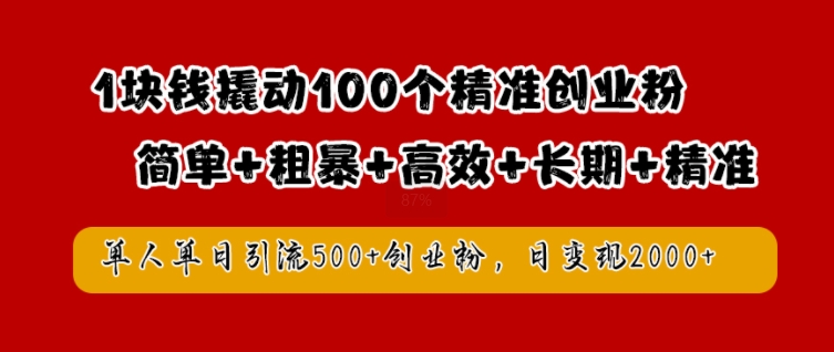 1块钱撬动100个精准创业粉，简单粗暴高效长期精准，单人单日引流500+创业粉，日变现2k【揭秘】-游客之家