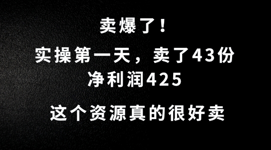 这个资源，需求很大，实操第一天卖了43份，净利润425【揭秘】-游客之家