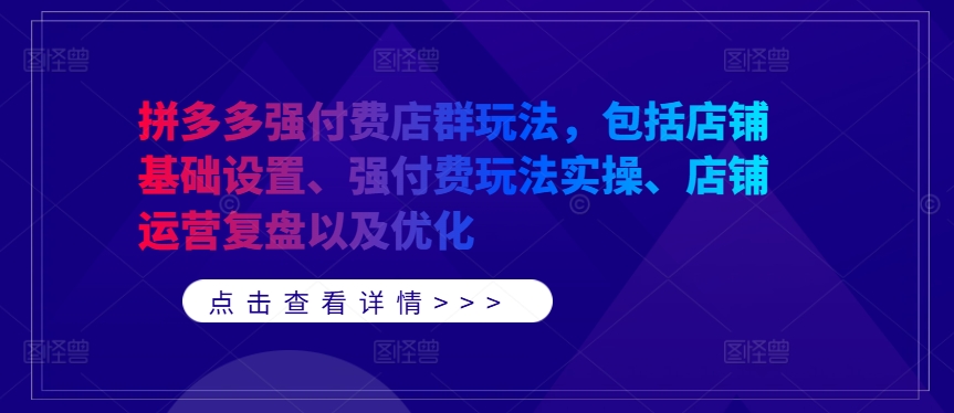 拼多多强付费店群玩法，包括店铺基础设置、强付费玩法实操、店铺运营复盘以及优化-游客之家