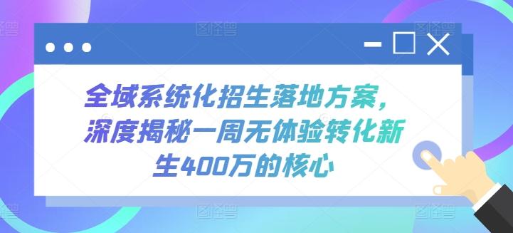 全域系统化招生落地方案，深度揭秘一周无体验转化新生400万的核心-游客之家