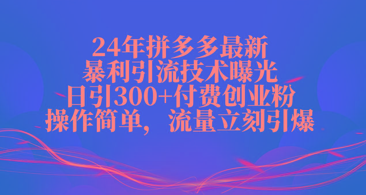 24年拼多多最新暴利引流技术曝光，日引300+付费创业粉，操作简单，流量...-游客之家