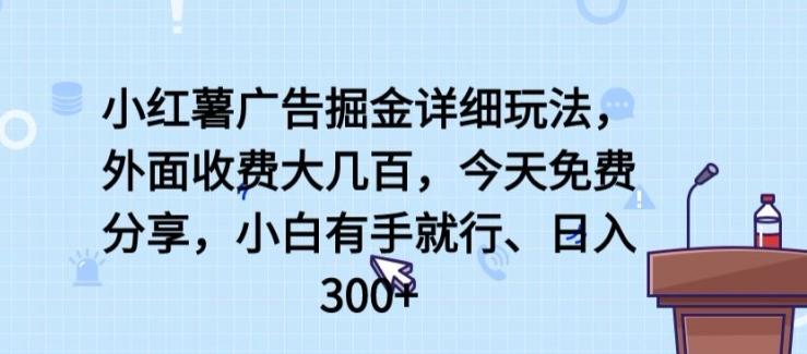 小红薯广告掘金详细玩法，外面收费大几百，小白有手就行，日入300+【揭秘】-游客之家