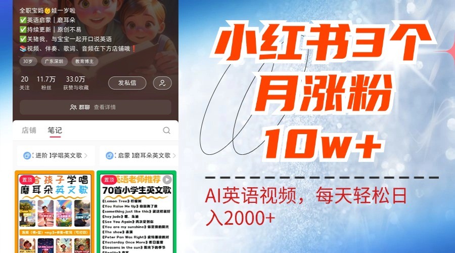 小红书三个月涨粉10W，AI英语视频0成本制作，每天轻松日入2000+-游客之家
