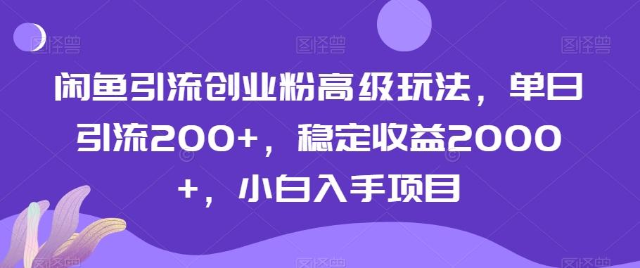 闲鱼引流创业粉高级玩法，单日引流200+，稳定收益2000+，小白入手项目-游客之家