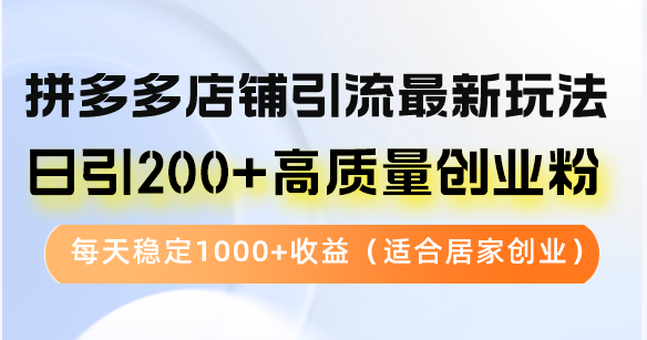 拼多多店铺引流最新玩法，日引200+高质量创业粉，每天稳定1000+收益(...-游客之家