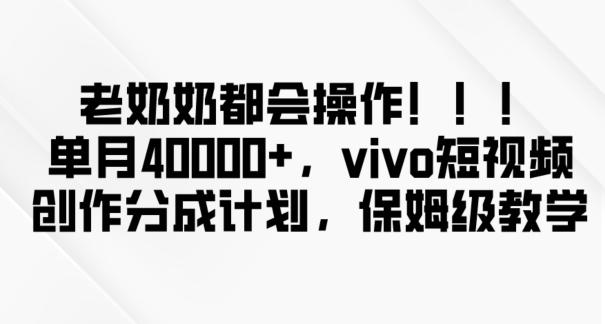 老奶奶都会操作，新平台无脑操作，单月40000+，vivo短视频创作分成计划【揭秘】-游客之家