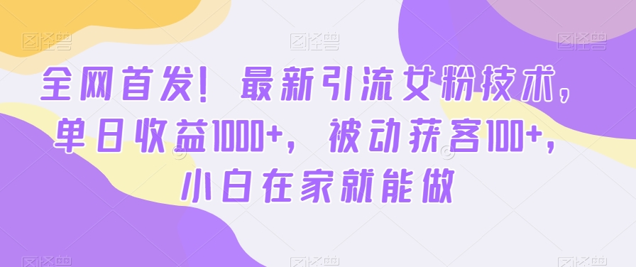全网首发！最新引流女粉技术，单日收益1000+，被动获客100+，小白在家就能做【揭秘】-游客之家