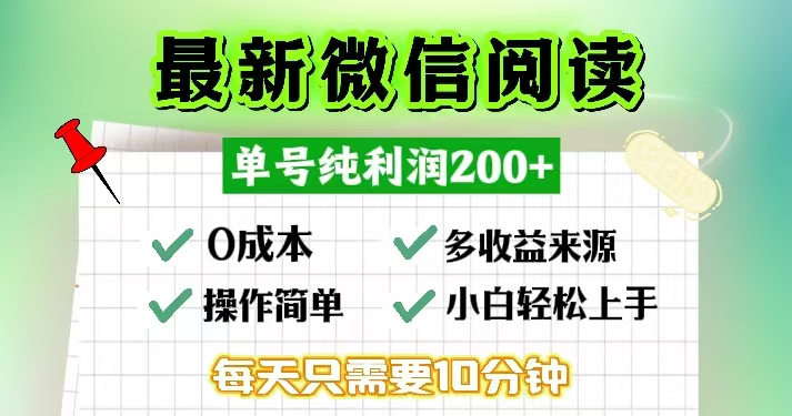 微信阅读最新玩法，每天十分钟，单号一天200+，简单0零成本，当日提现-游客之家