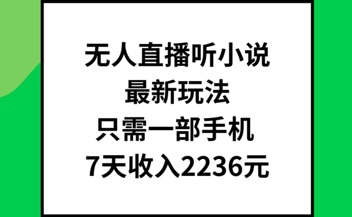无人直播听小说最新玩法，只需一部手机，7天收入2236元【揭秘】-游客之家