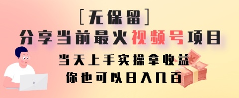 无保留分享当前最火视频号项目，当天上手实操拿收益，你也可以日入几百-游客之家