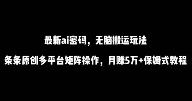 最新ai流量密码，傻瓜式搬运玩法，条条原创，多平台矩阵操作，月赚5万+保姆式教程【揭秘】-游客之家