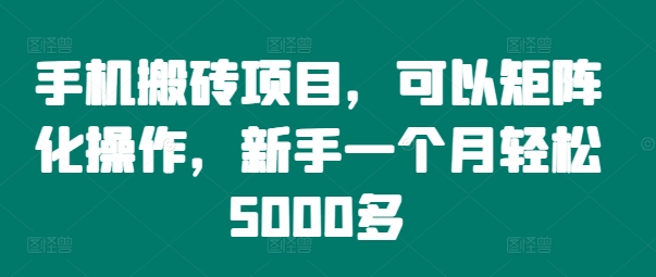 手机搬砖项目，可以矩阵化操作，新手一个月轻松5000多-游客之家