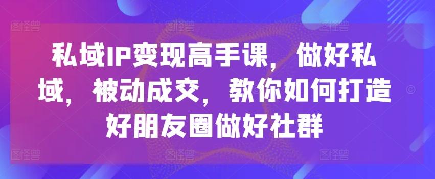 私域IP变现高手课，做好私域，被动成交，教你如何打造好朋友圈做好社群-游客之家